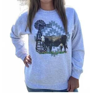 NEW STERLING KREEK painted betty pullover sweatshirt in grey